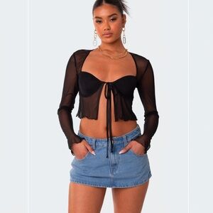 Edikted Tie Front Cupped Mesh Top size S